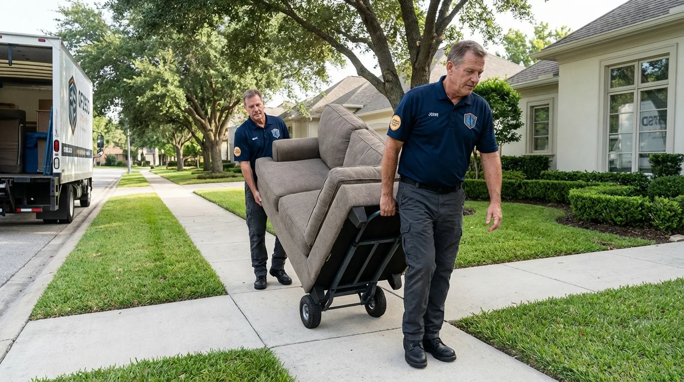 Local residential moving crew loading furniture in Caddo, OK