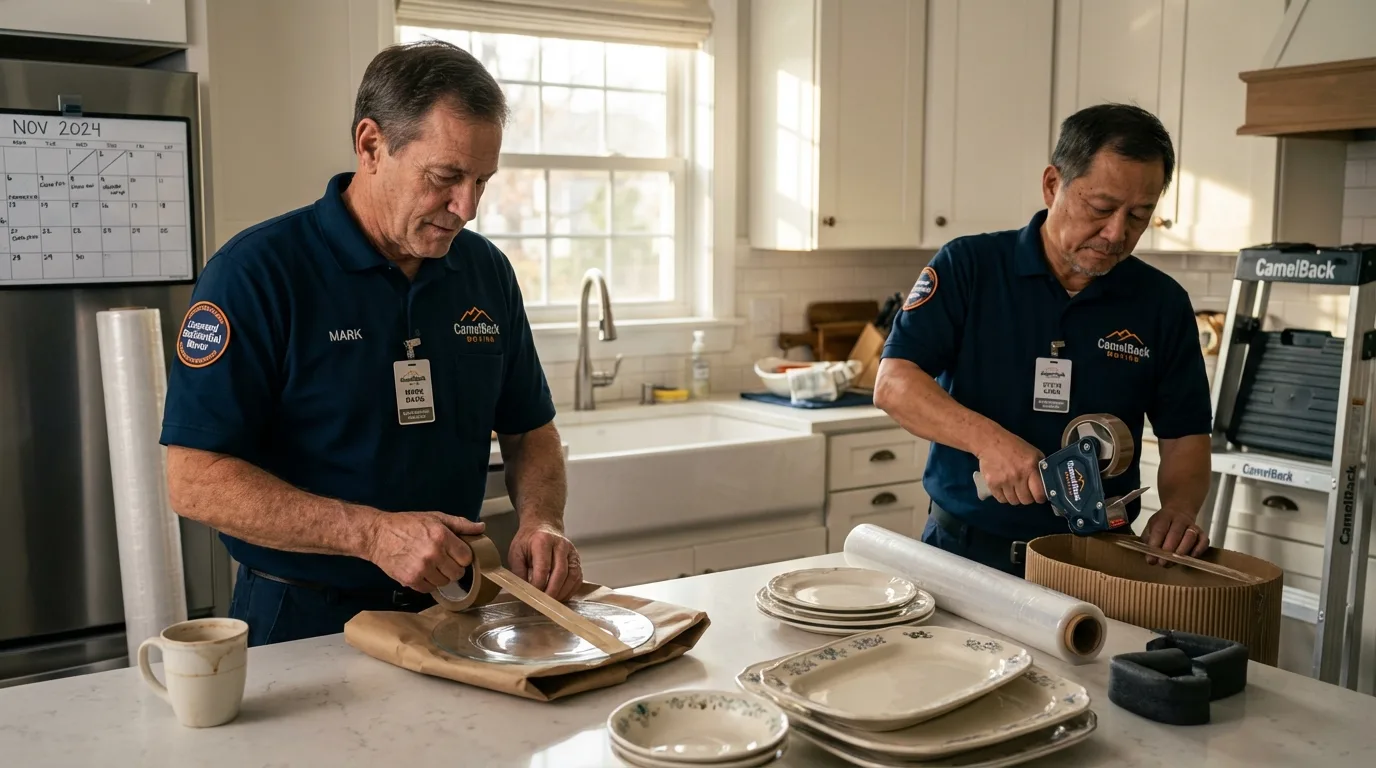Professional crew packing kitchen dishware in Caddo, OK